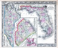 North Carolina, South Carolina, Florida, World Atlas 1864 Mitchells New General Atlas